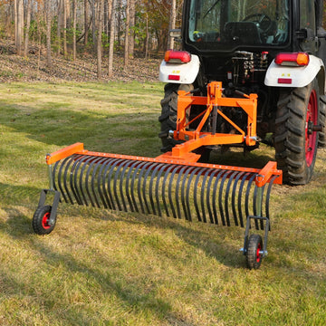 MechMaxx LR72W Landscape Rake 72" Bolt-On Wheels 36 Tines 3 Point Hitch Tractor Attachment New