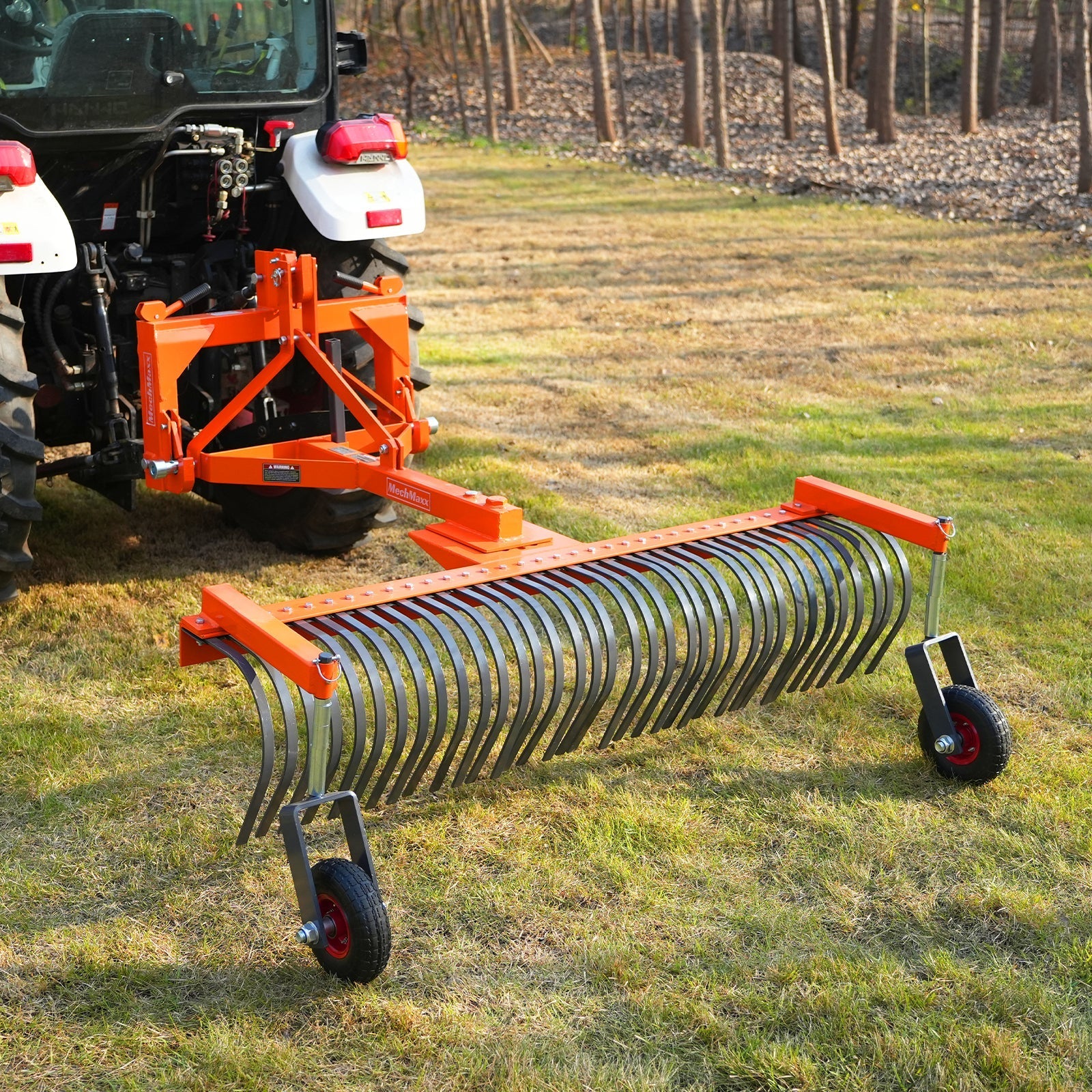 MechMaxx LR72W Landscape Rake 72" Bolt-On Wheels 36 Tines 3 Point Hitch Tractor Attachment New