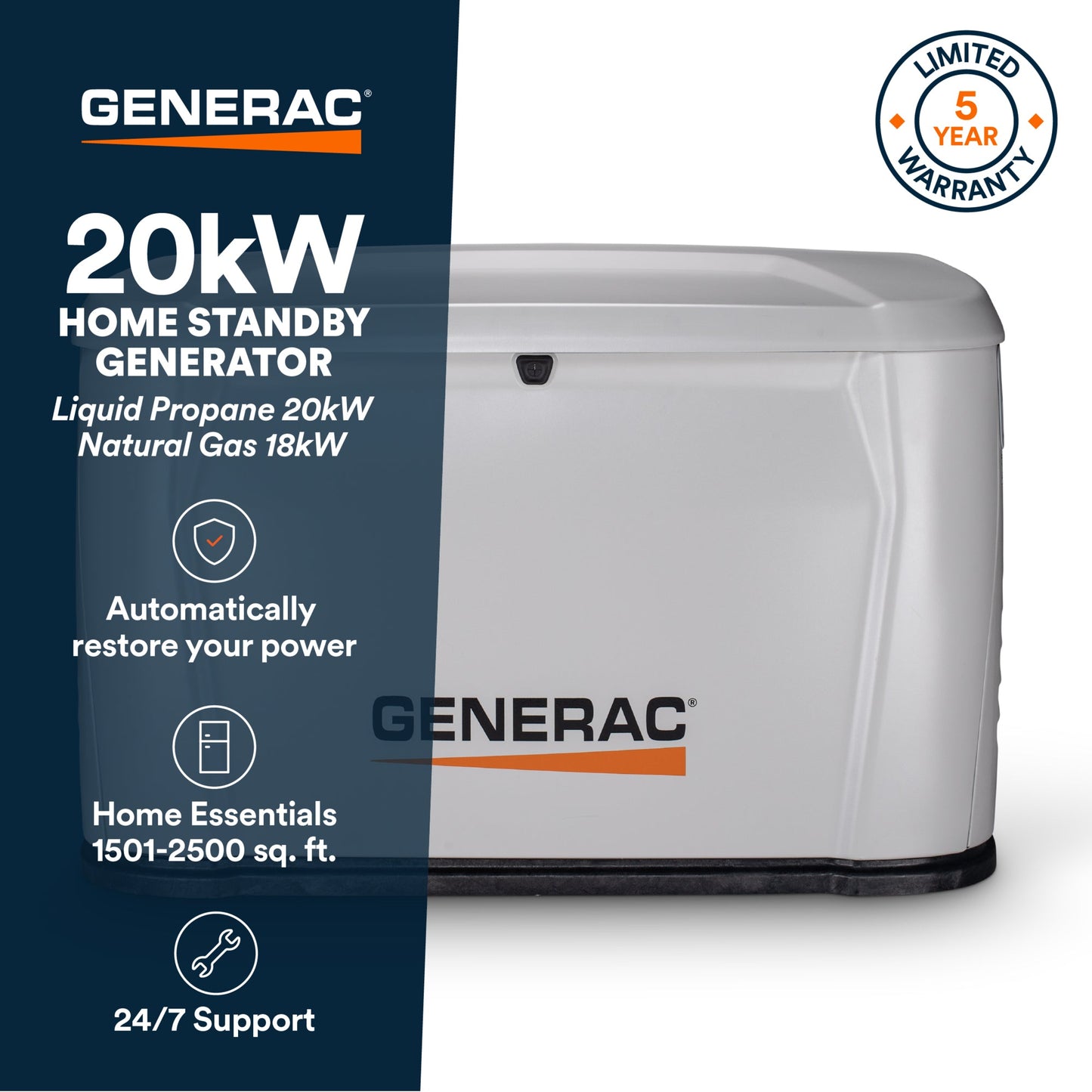 Generac 7271 20kW Standby Generator Natural Gas Propane Air-Cooled Wi-Fi 3 Phase 120/208V New
