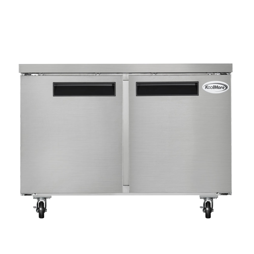 48 in. Two-Door Commercial Undercounter Freezer in Stainless Steel with Casters, ETL Listed