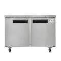 48 in. Two-Door Commercial Undercounter Freezer in Stainless Steel with Casters, ETL Listed