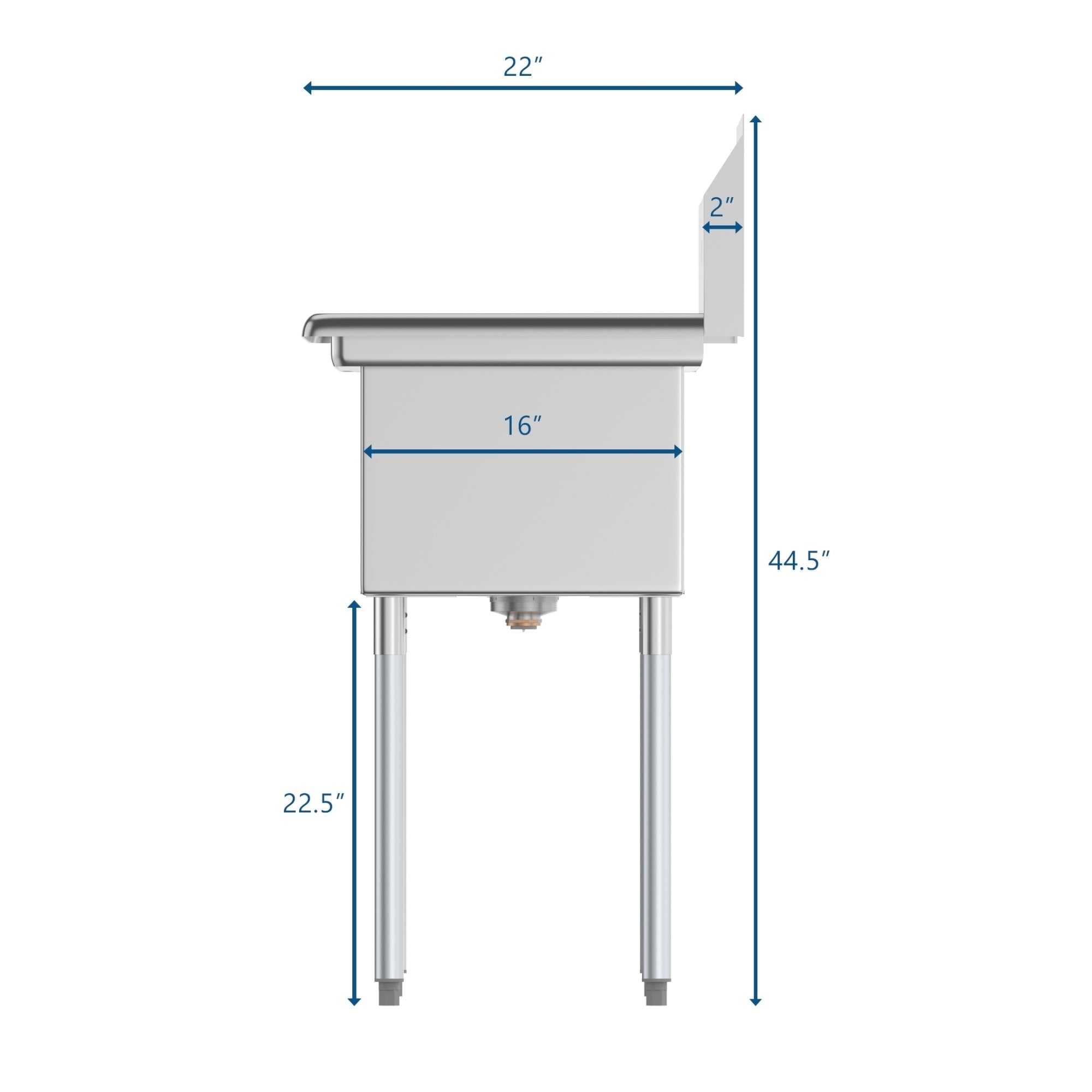 55 in. Three Compartment Stainless Steel Commercial Sink with Drainboard, Bowl Size 12"x 16"x 10"