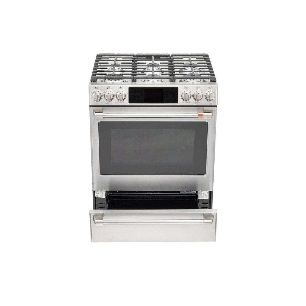 CAFÉ™ 30" Smart Slide-In, Front-Control, Dual-Fuel Range with Warming Drawer
