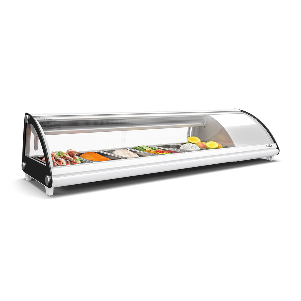 60 in. Glass Sushi Countertop Display Refrigerator with 6 Stainless Steel Trays in White