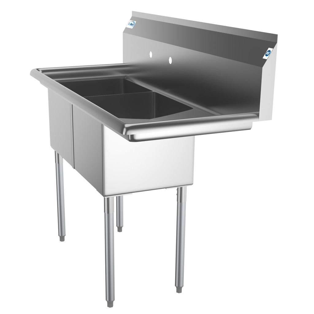 48 in. Two Compartment Stainless Steel Commercial Sink with Drainboard, Bowl Size 15"x 15"x 12"