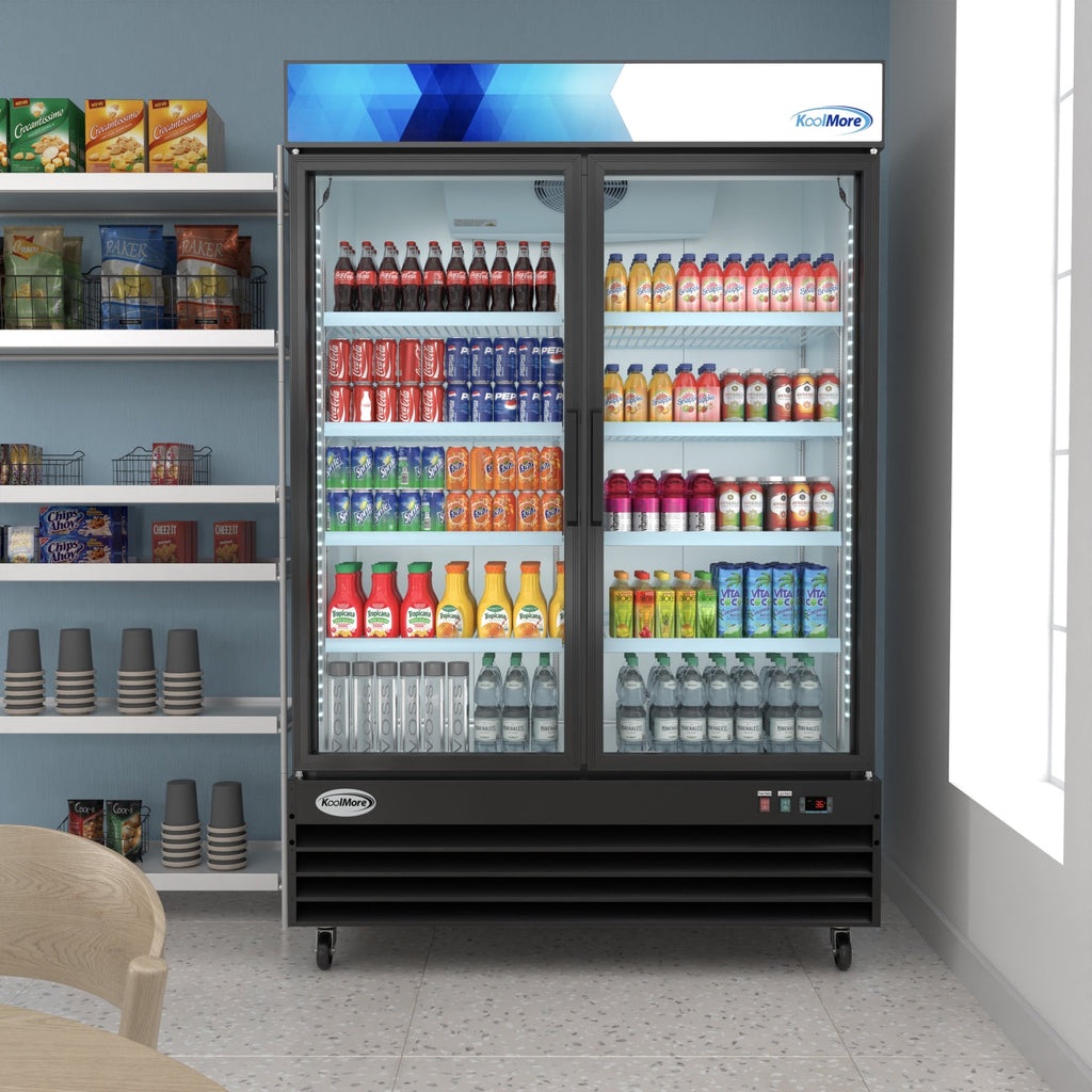 53 in. Commercial Merchandiser Refrigerator with Two Swinging Glass Doors,45 cu. ft. and LED Lighting in Black