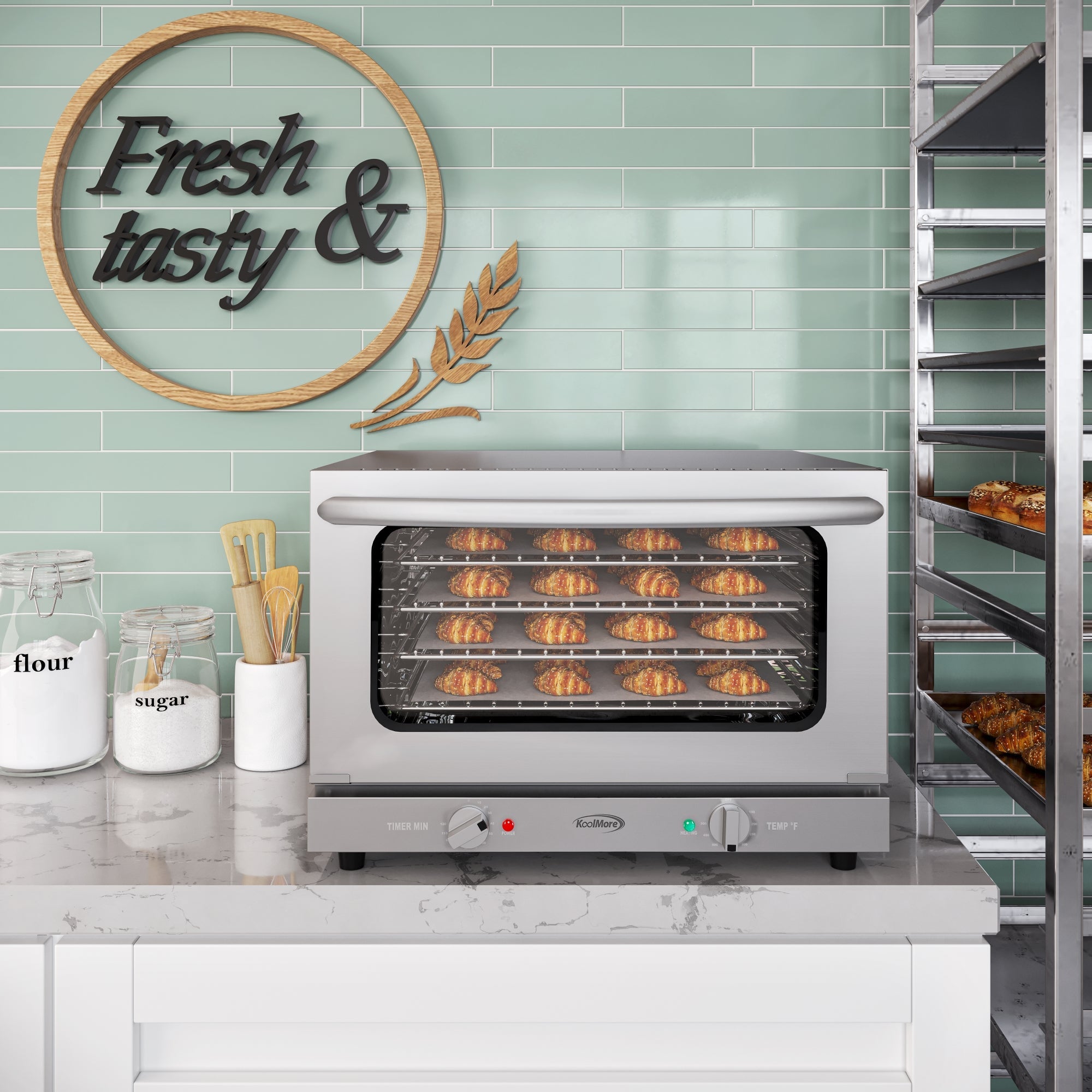 23 in. Countertop Convection Oven for Half-Size Pans with 4 Racks 1600W of Power in Stainless-Steel