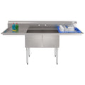 84 in. 18-Gauge 2-Compartment Commercial Sink with Backsplash and 24 in. Dual Drainboards, Bowl dimensions 18"x24"x14" in Stainless-Steel