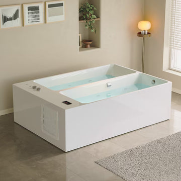 Empava Cold Bath 78.74" x 55.12" Rectangle Alcove Whirlpool Tub Reversible Drain New