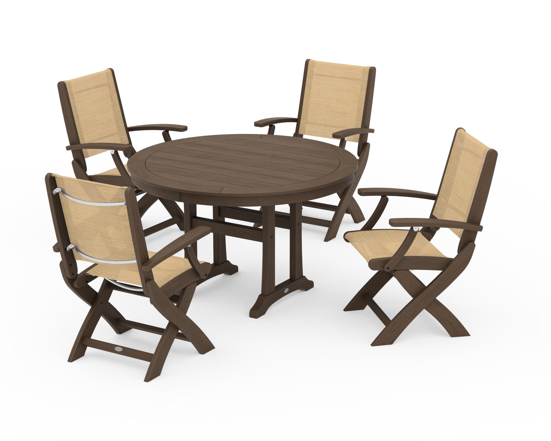 Coastal Folding Chair 5-Piece Round Dining Set with Trestle Legs