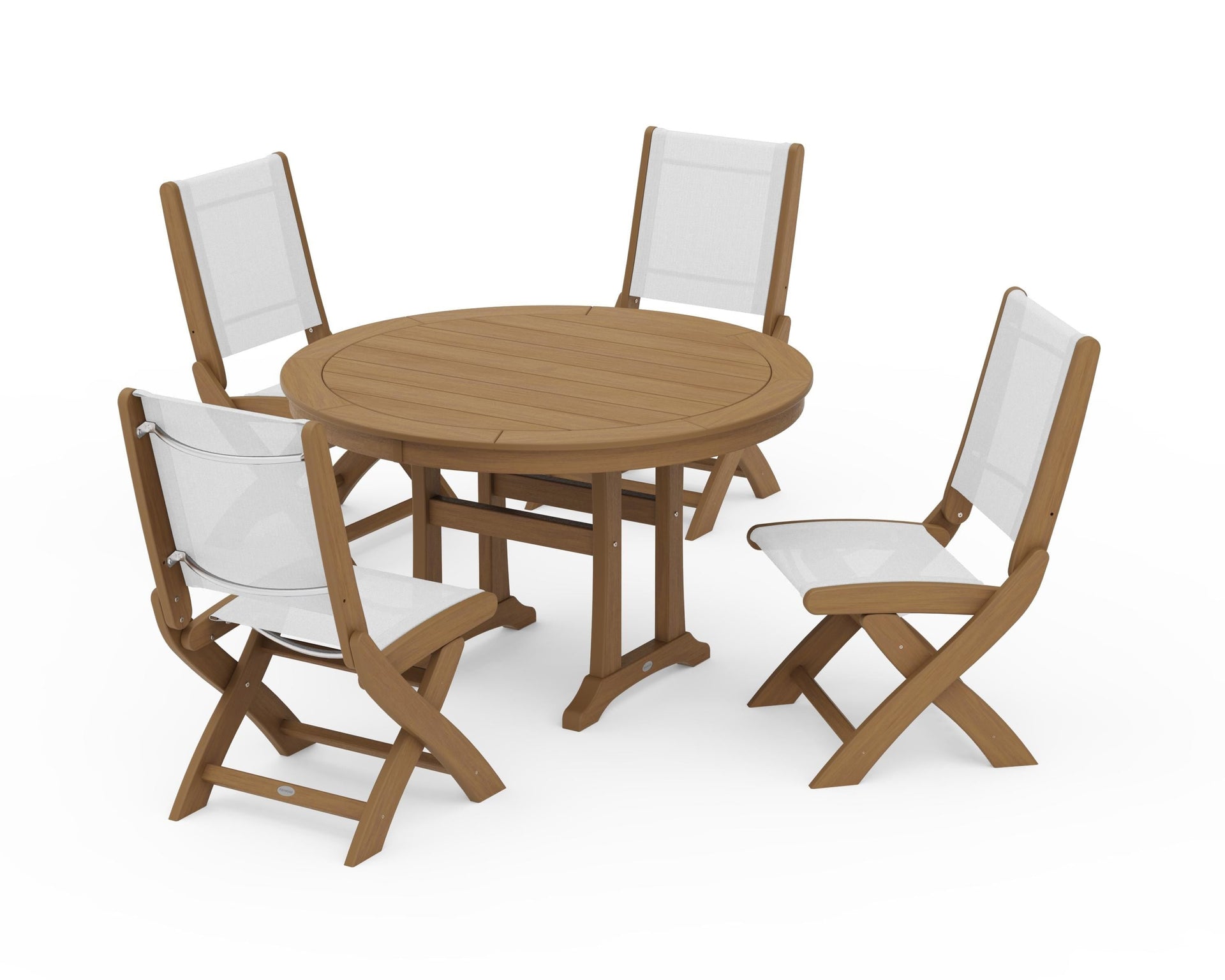 Coastal Folding Side Chair 5-Piece Round Dining Set With Trestle Legs