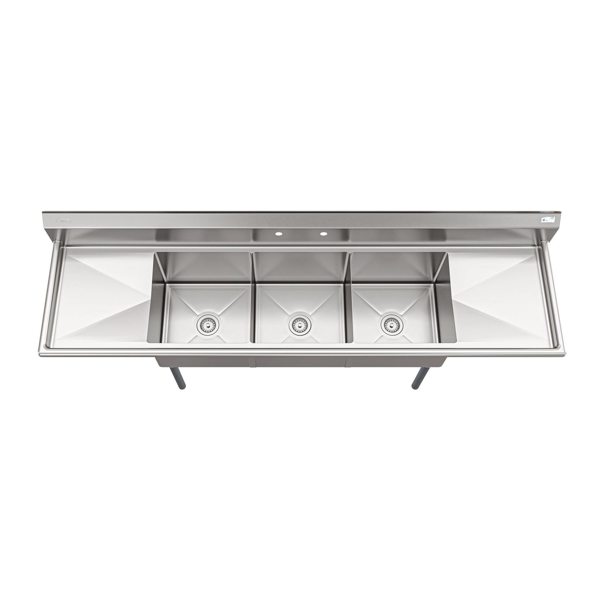 90 in. Three Compartment Commercial Sink Bowl Size 18x18x14 18-Gauge Stainless-Steel with 2 Drainboards