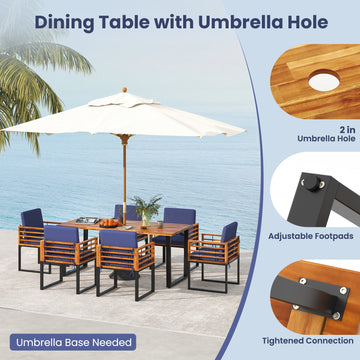 Costway 7-Piece Patio Acacia Wood Dining Table Chair Set Backyard Poolside 69432185 New