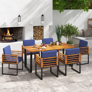 Costway 7-Piece Patio Acacia Wood Dining Table Chair Set Backyard Poolside 69432185 New