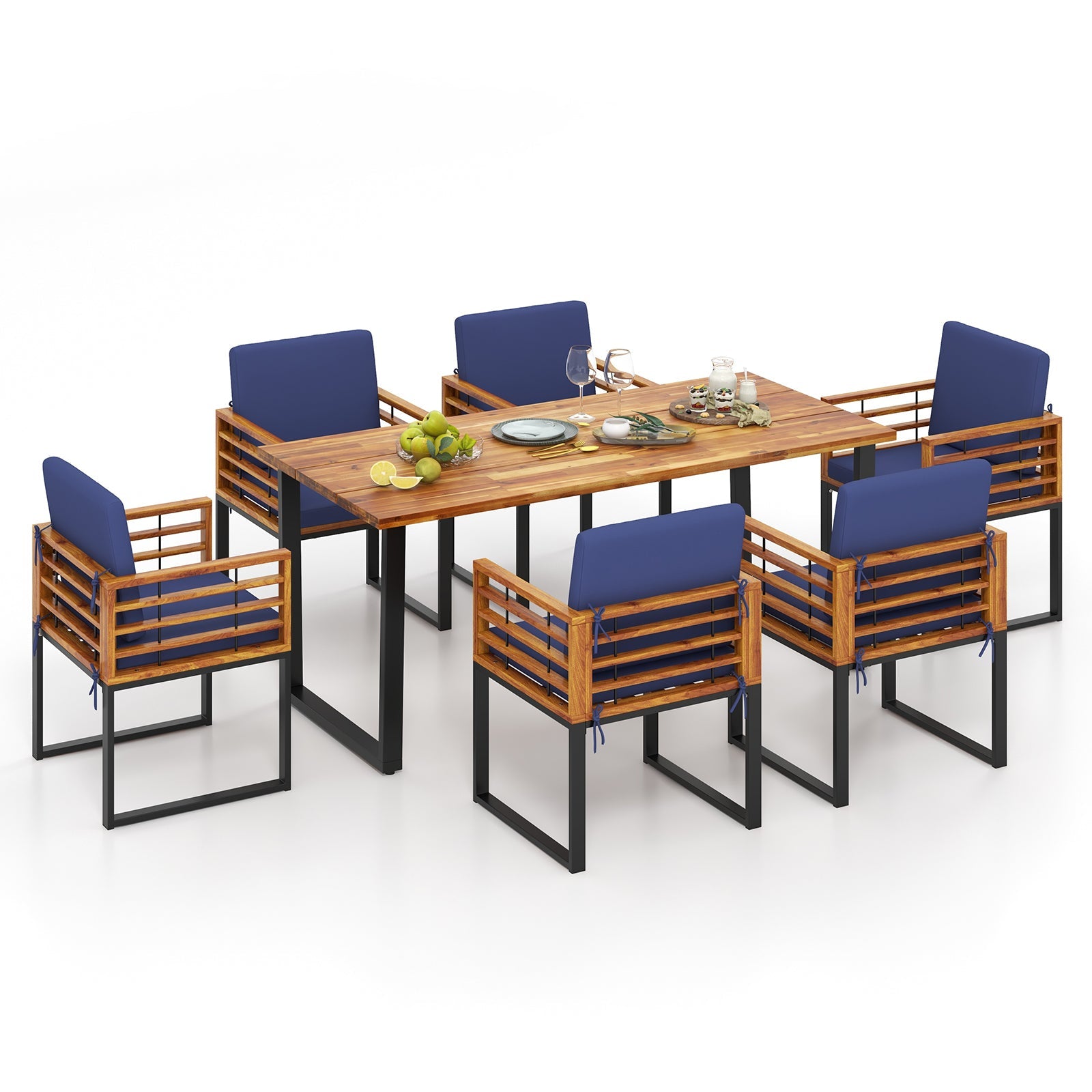 Costway 7-Piece Patio Acacia Wood Dining Table Chair Set Backyard Poolside 69432185 New