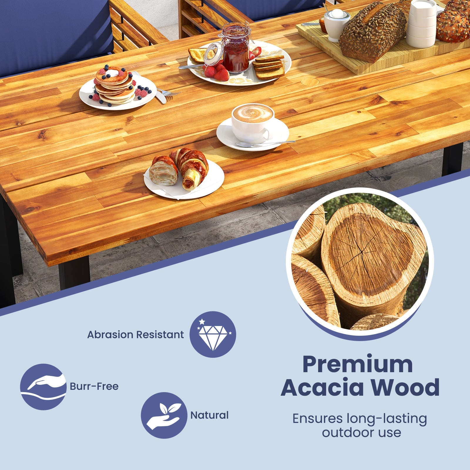 Costway 7-Piece Patio Acacia Wood Dining Table Chair Set Backyard Poolside 69432185 New