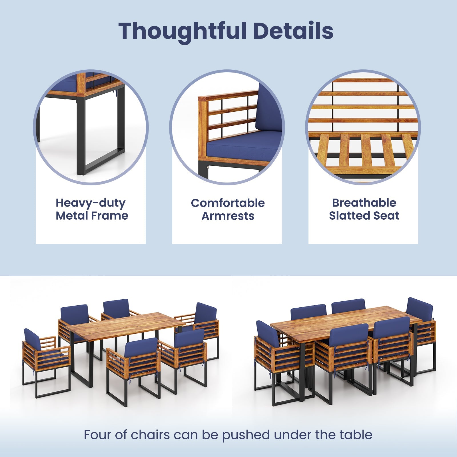Costway 7-Piece Patio Acacia Wood Dining Table Chair Set Backyard Poolside 69432185 New
