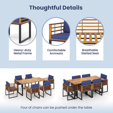 Costway 7-Piece Patio Acacia Wood Dining Table Chair Set Backyard Poolside 69432185 New