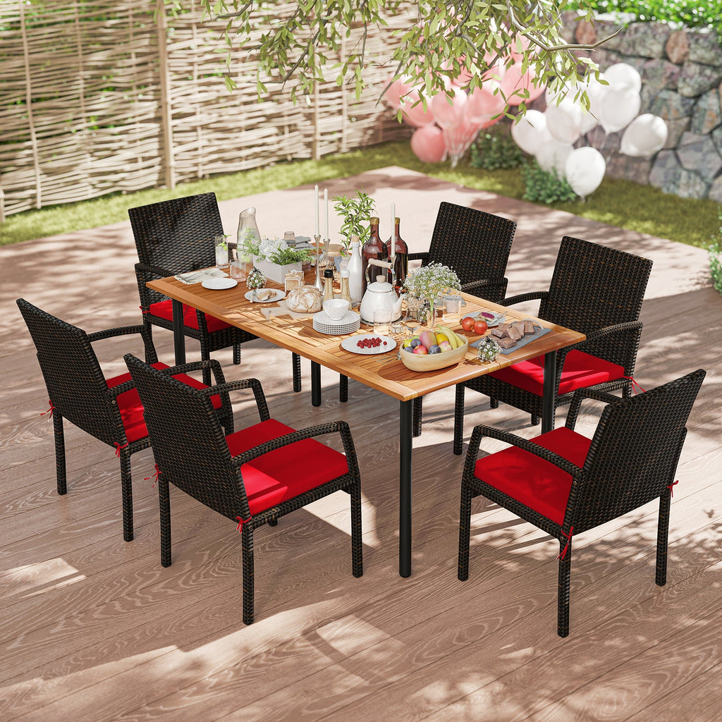 Costway 7-Piece Outdoor Acacia Wood Dining Set w/ Umbrella Hole & Cushions Turquoise 429385176 New