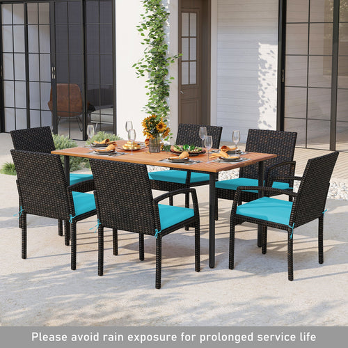 Costway 7-Piece Outdoor Acacia Wood Dining Set w/ Umbrella Hole & Cushions Turquoise 429385176 New