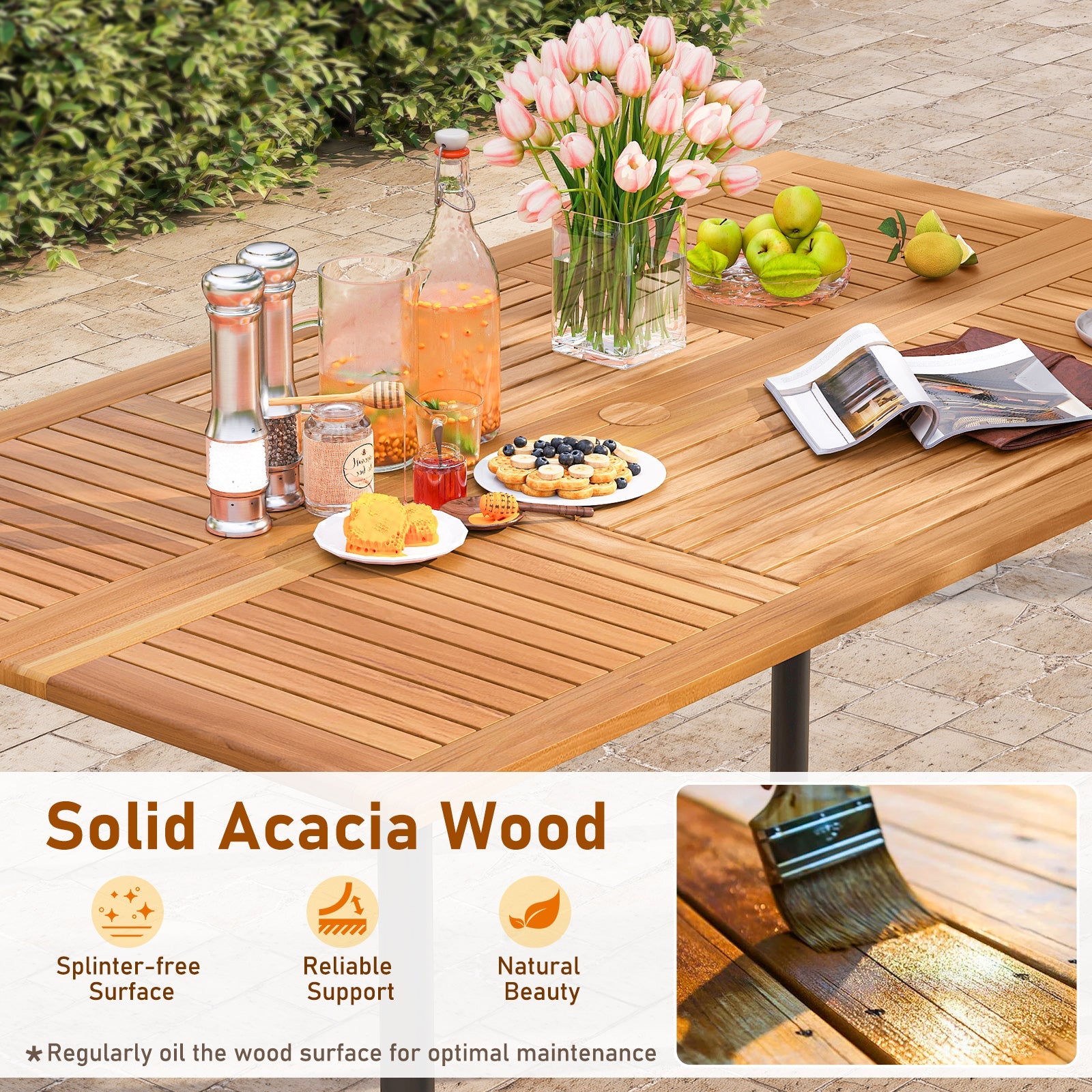 Costway 7-Piece Outdoor Acacia Wood Dining Set w/ Umbrella Hole & Cushions Turquoise 429385176 New