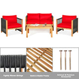 Costway 4-Piece Acacia Wood Outdoor Patio Sofa Set with Cushions 27630584 New