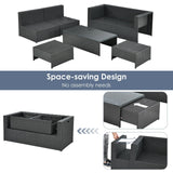 Costway 6-Piece Patio Rattan Sofa Furniture Set Glass Table Cushioned Gray 24567109 New