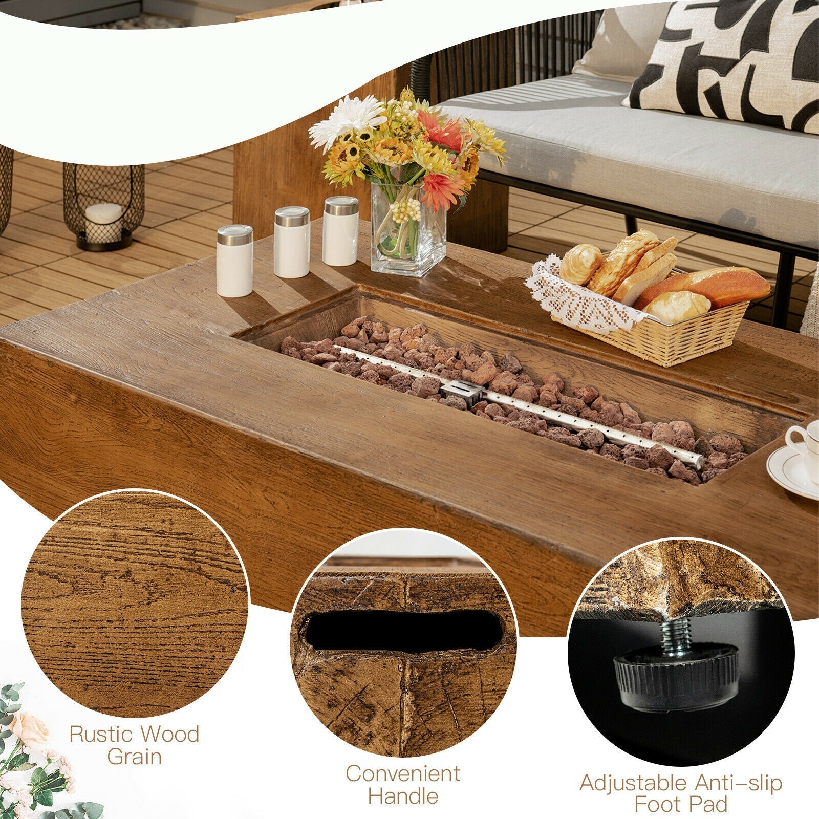 Costway 48 x 27" Outdoor Gas Fire Pit Table 50,000 BTU Lava Rocks Cover 43751268 New