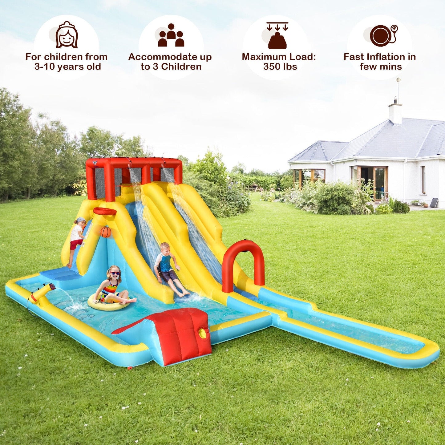 Costway Inflatable Dual Slide Water Park Climbing Bouncer w/ 735W Air Blower 25048361 New
