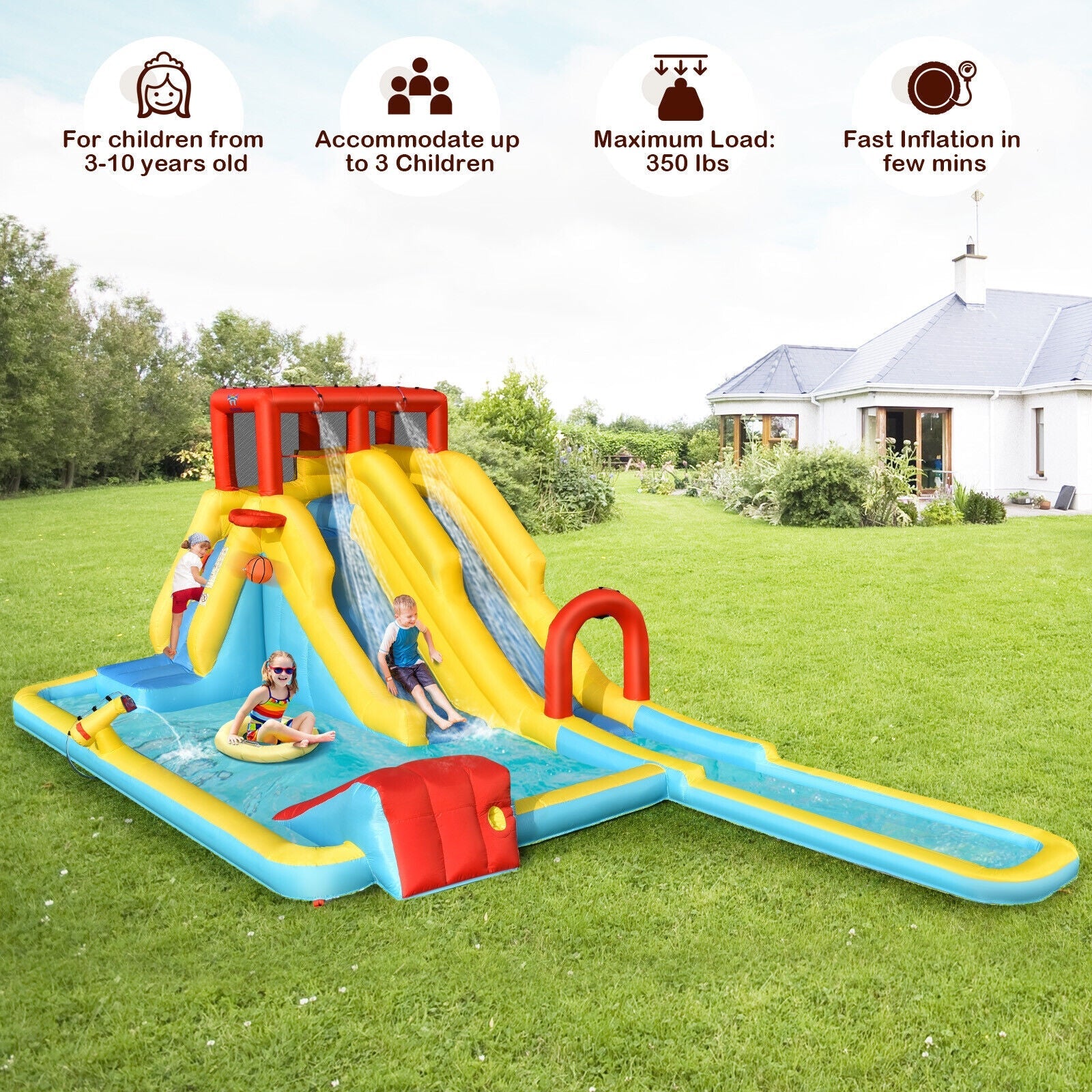 Costway Inflatable Dual Slide Water Park Climbing Bouncer w/ 735W Air Blower 25048361 New