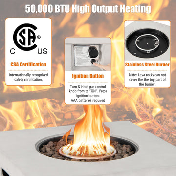 Costway 34" Square Concrete Propane Fire Pit Table 50,000 BTU 59136078 New