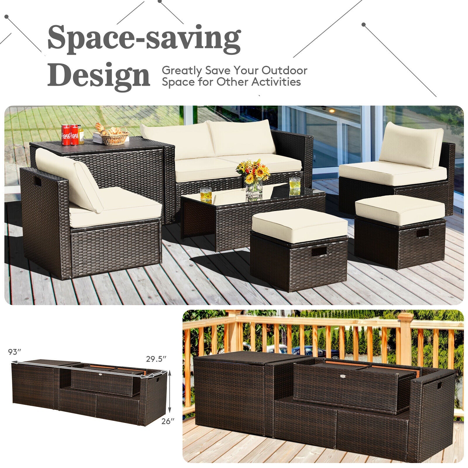 Costway 8-Pc Patio Rattan Sofa Furniture Set Storage Box White 26357819 New