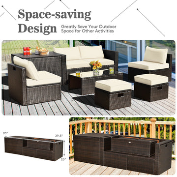 Costway 8-Pc Patio Rattan Sofa Furniture Set Storage Box White 26357819 New