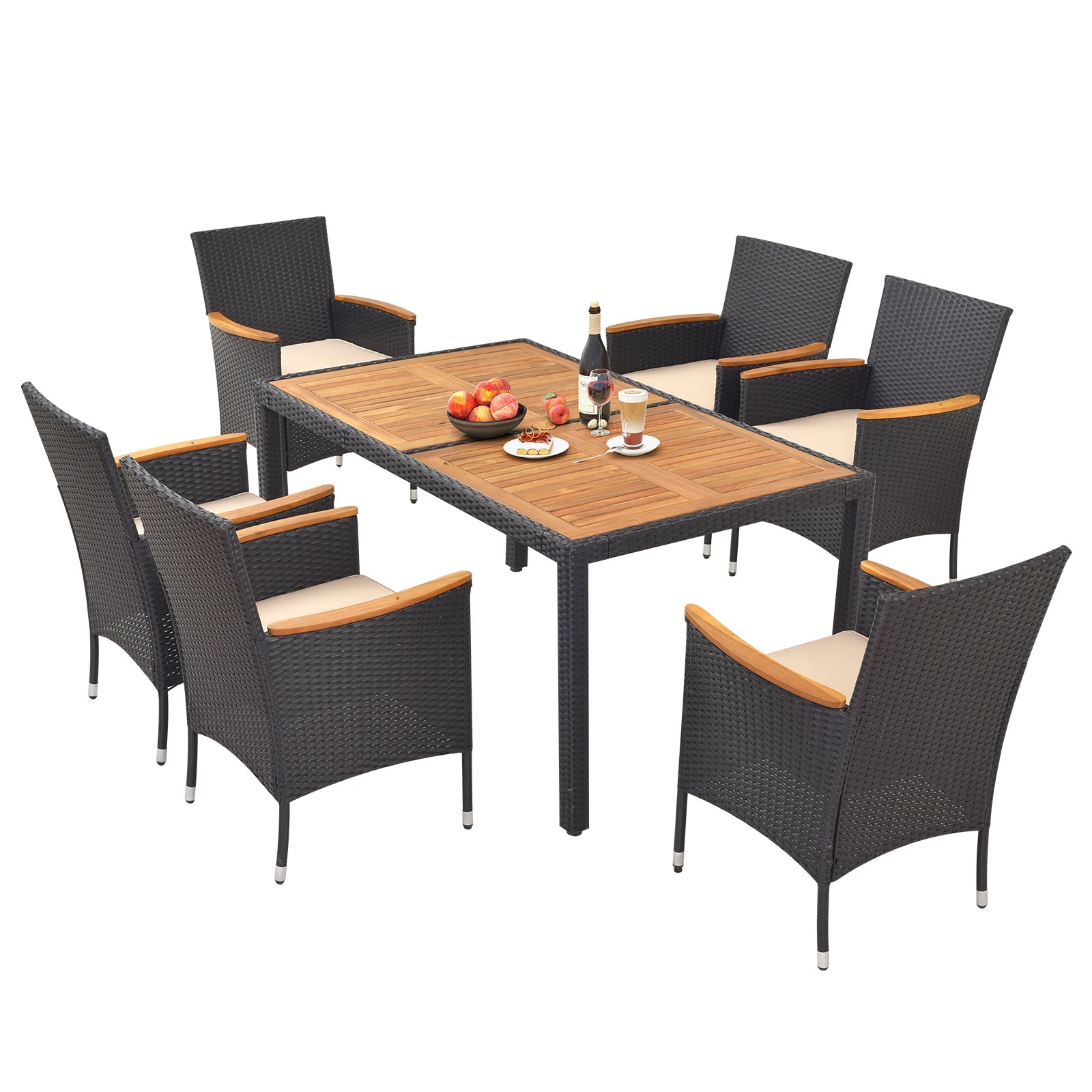 Costway 7-Pc Outdoor Rattan Patio Dining Set w/ Umbrella Hole 82947153 New