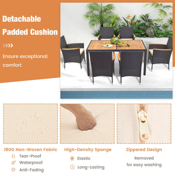 Costway 7-Pc Outdoor Rattan Patio Dining Set w/ Umbrella Hole 82947153 New