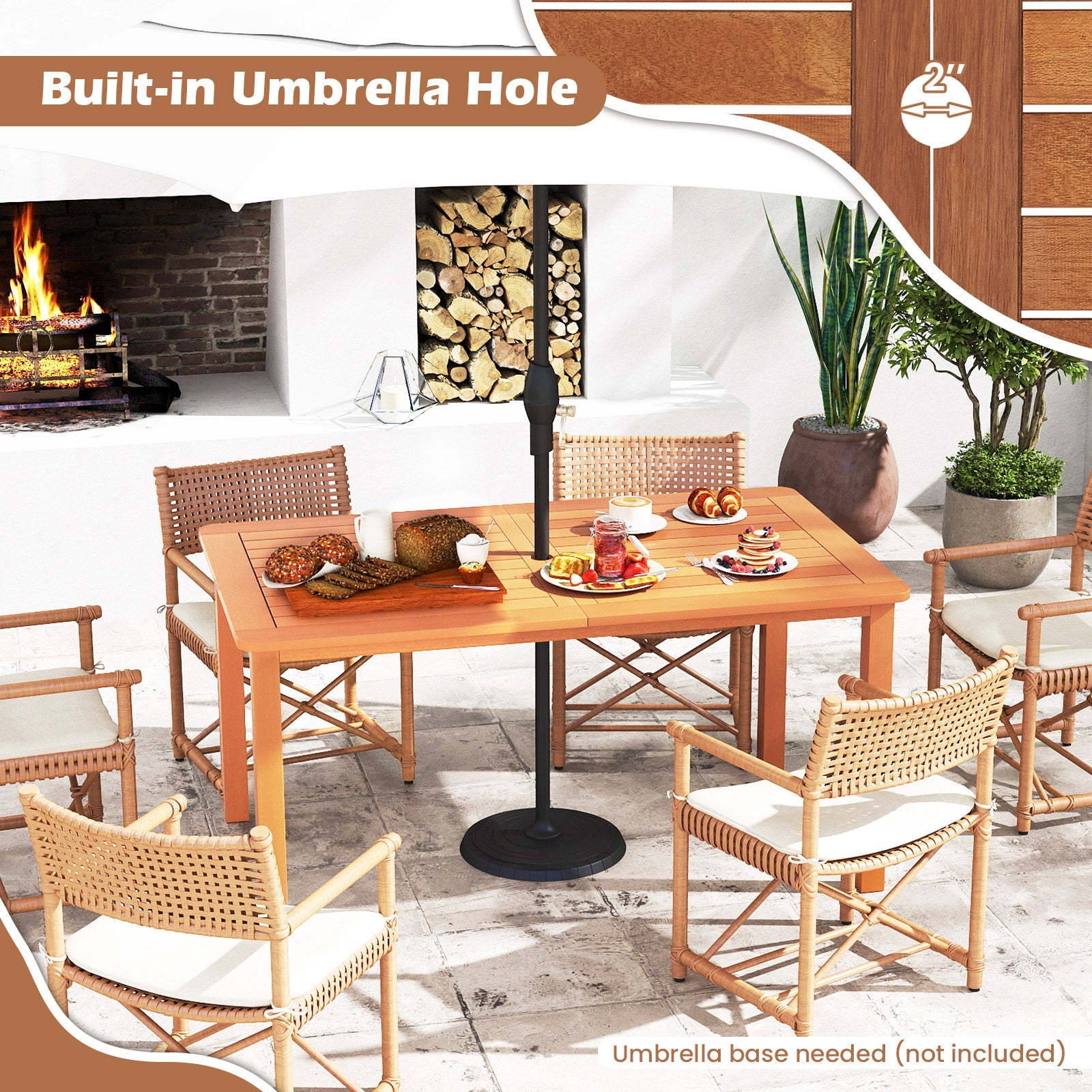 Costway 7-Pc Outdoor Dining Set Teak Oil Finish Rectangular Table & 6 Armchairs 473216589 New
