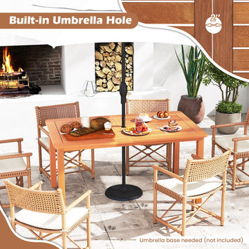 Costway 7-Pc Outdoor Dining Set Teak Oil Finish Rectangular Table & 6 Armchairs 473216589 New