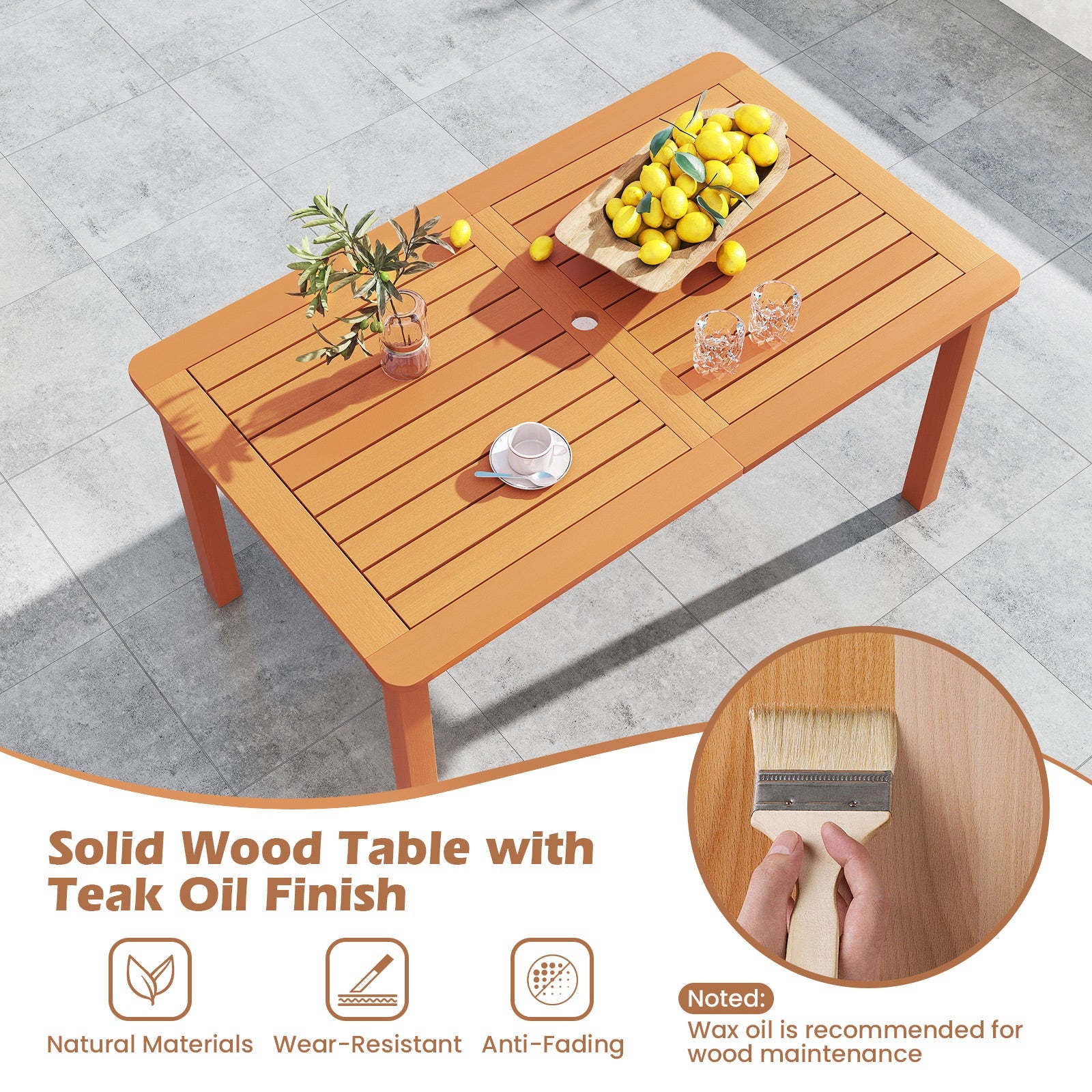 Costway 7-Pc Outdoor Dining Set Teak Oil Finish Rectangular Table & 6 Armchairs 473216589 New