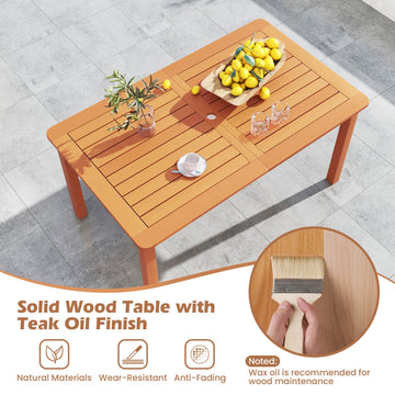 Costway 7-Pc Outdoor Dining Set Teak Oil Finish Rectangular Table & 6 Armchairs 473216589 New