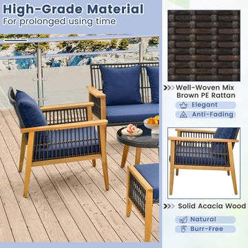 Costway 7-Piece Outdoor Conversation Set Acacia Wood Frame Navy Cushions 14378659 New