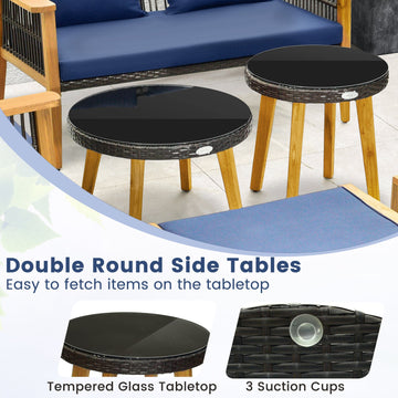 Costway 7-Piece Outdoor Conversation Set Acacia Wood Frame Navy Cushions 14378659 New