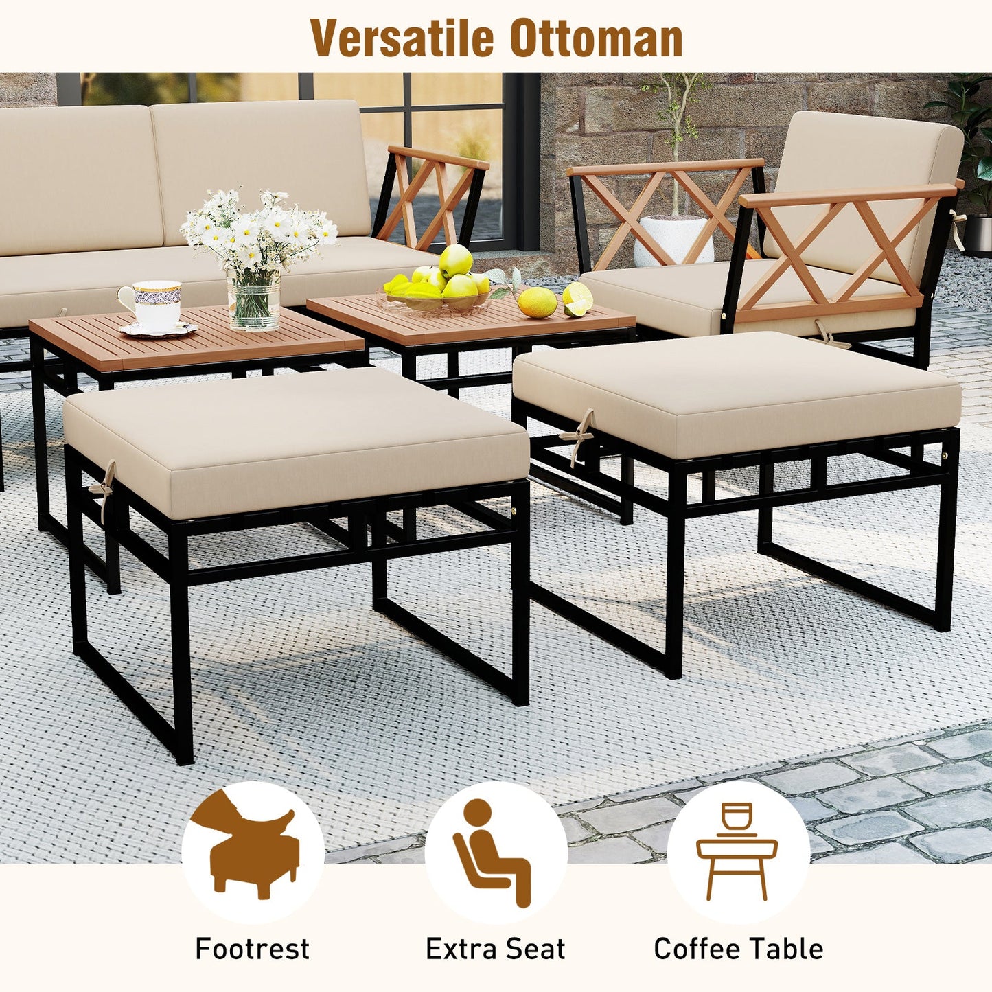 Costway 7 Piece Outdoor Patio Conversation Set w/ Cushions Bungee Rope Seat 674392158 New