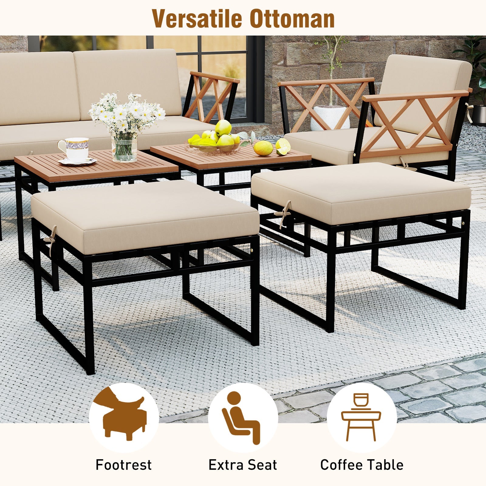 Costway 7 Piece Outdoor Patio Conversation Set w/ Cushions Bungee Rope Seat 674392158 New