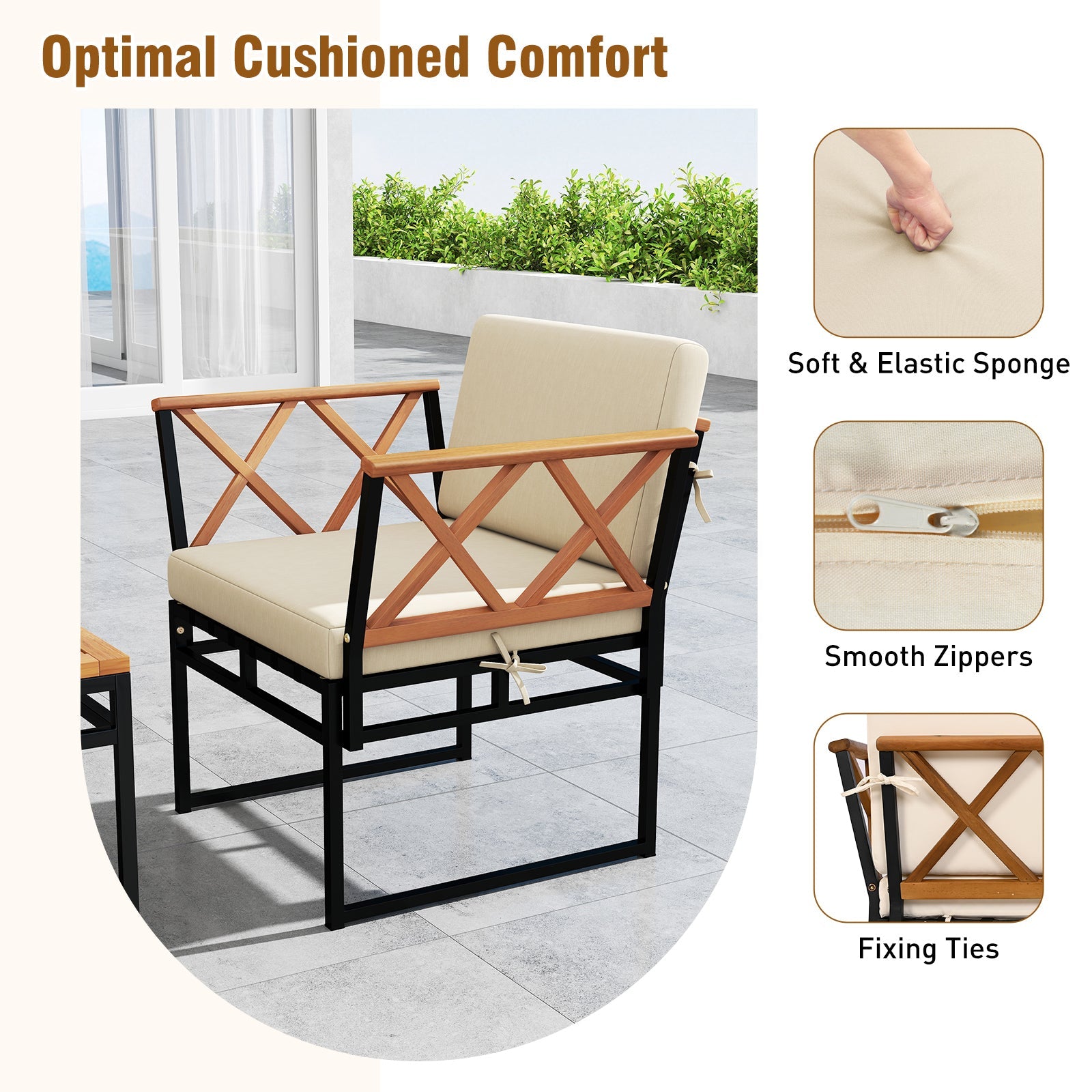 Costway 7 Piece Outdoor Patio Conversation Set w/ Cushions Bungee Rope Seat 674392158 New