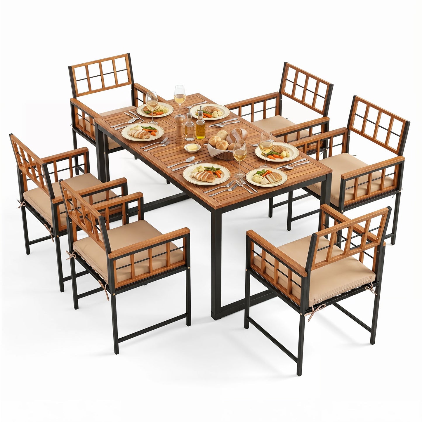 Costway 7-Piece Outdoor Patio Dining Set Acacia Wood Table Chairs Umbrella Hole 45210558 New