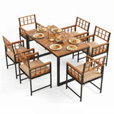 Costway 7-Piece Outdoor Patio Dining Set Acacia Wood Table Chairs Umbrella Hole 45210558 New