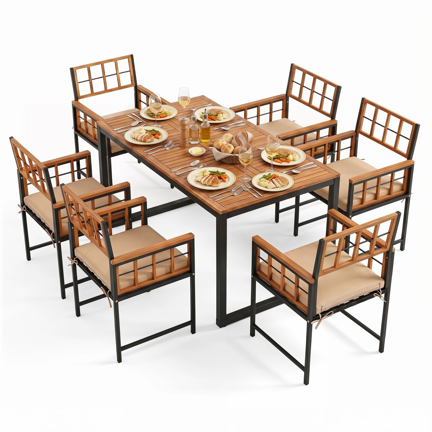 Costway 7-Piece Outdoor Patio Dining Set Acacia Wood Table Chairs Umbrella Hole 45210558 New