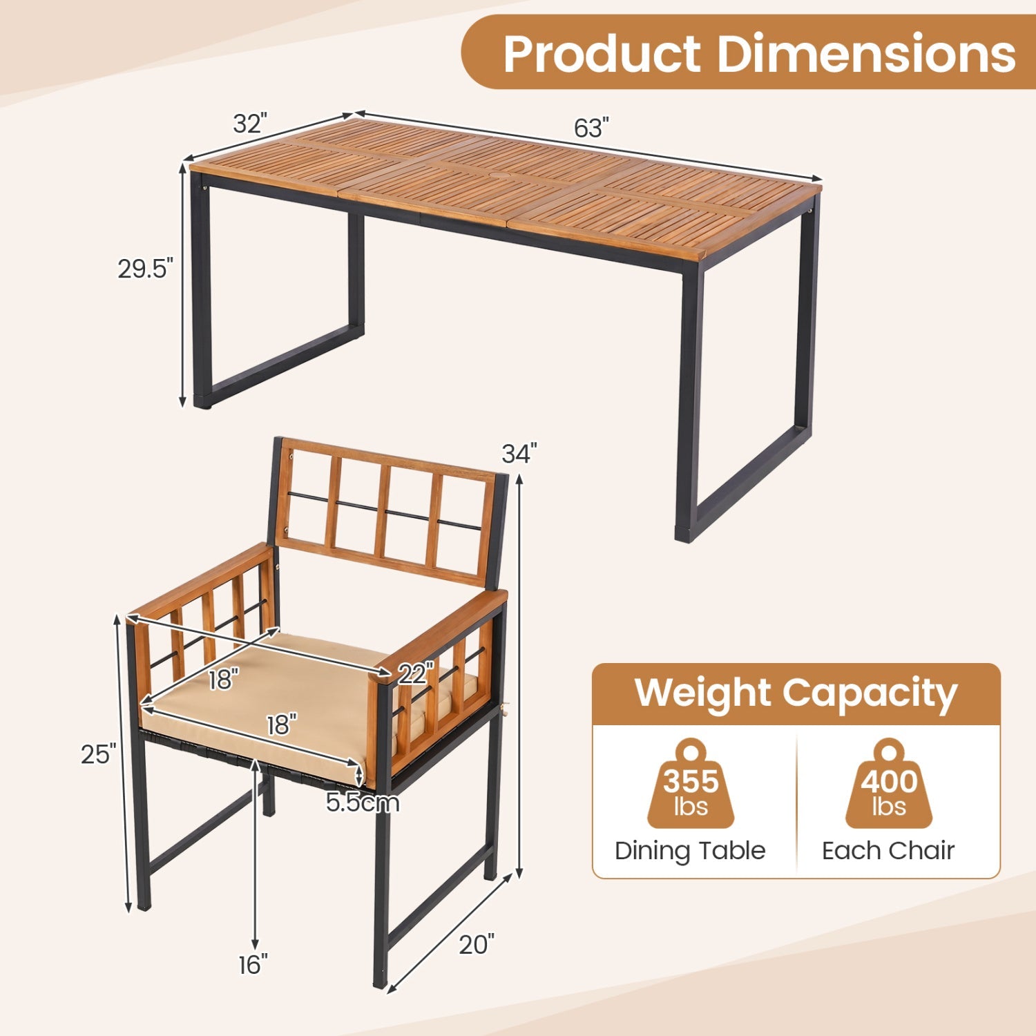 Costway 7-Piece Outdoor Patio Dining Set Acacia Wood Table Chairs Umbrella Hole 45210558 New
