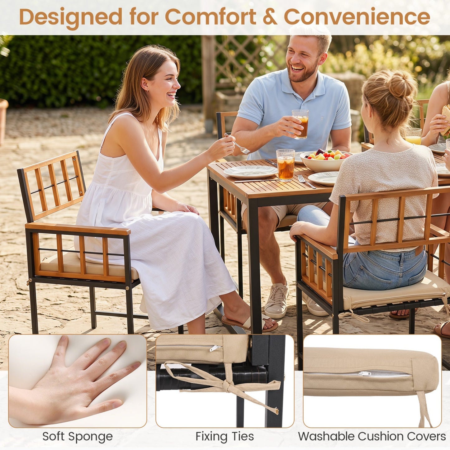Costway 7-Piece Outdoor Patio Dining Set Acacia Wood Table Chairs Umbrella Hole 45210558 New