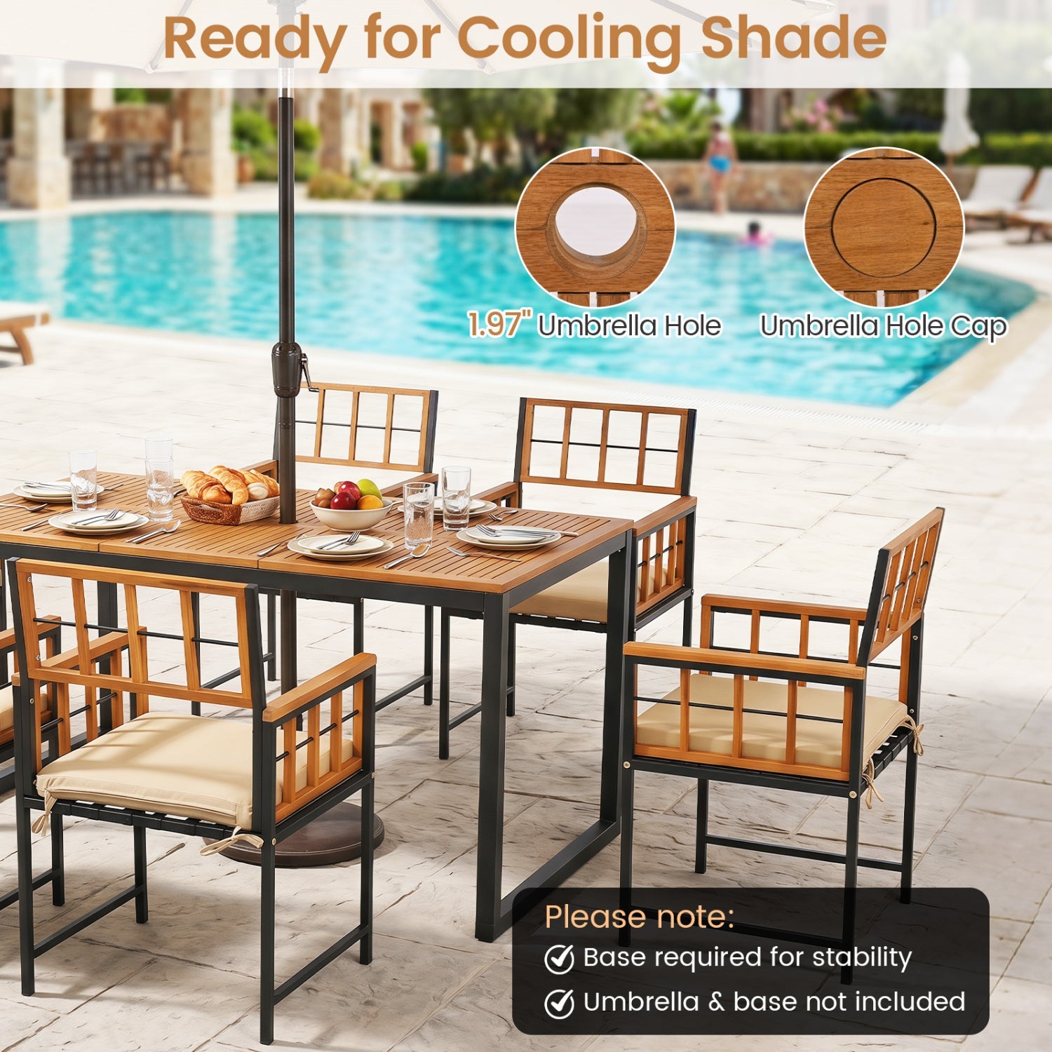 Costway 7-Piece Outdoor Patio Dining Set Acacia Wood Table Chairs Umbrella Hole 45210558 New